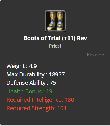 Boots Of Trial (HP) +11 (Reverse)